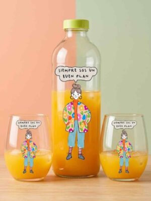 Botella con 2 vasos - Chica