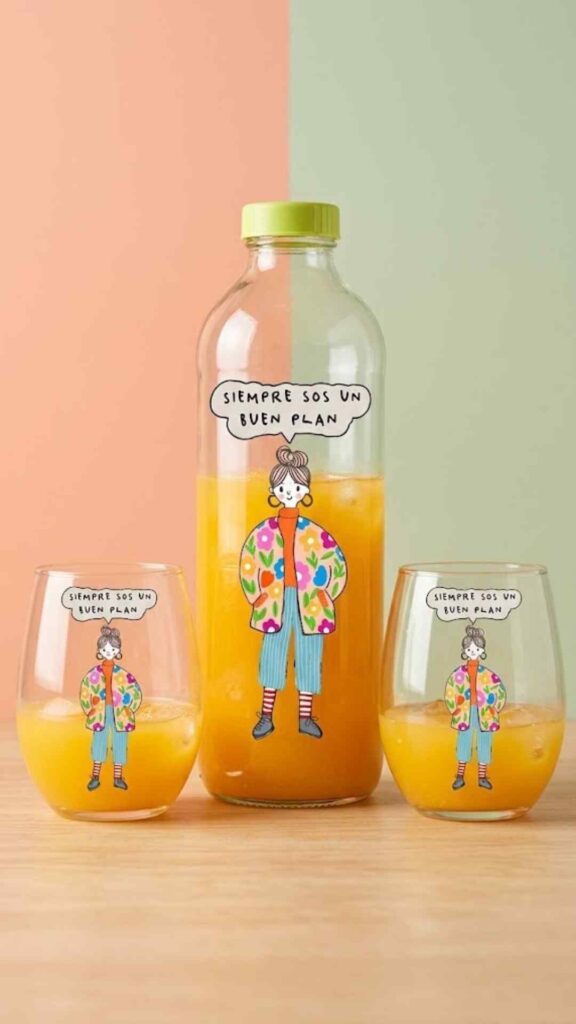 Botella con 2 vasos - Chica