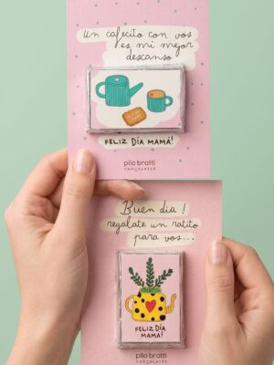Tarjetones con tabletita de chocolate, dos diseños para el Día de la Madre